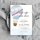 Blue Waterverf Boho Hete Luchtballon Baby shower Kaart