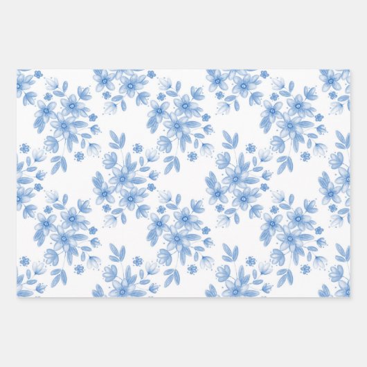 Blue Waterverf Bouquet Pattern Inpakpapier Vel (Voorkant 2)