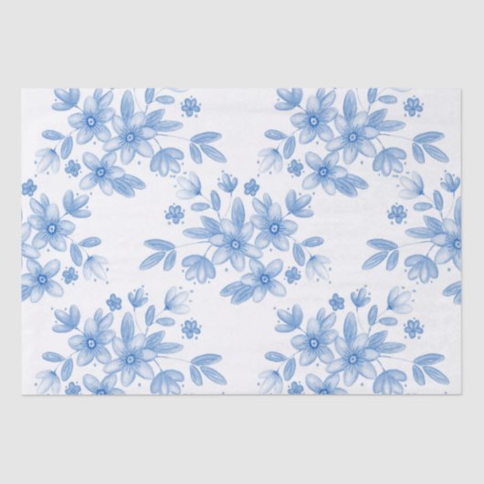 Blue Waterverf Bouquet Pattern Tissuepapier (Voorkant)
