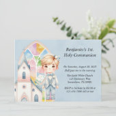 Blue Waterverf Boy 1st. communie Kaart (Staand voorkant)