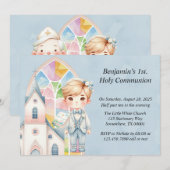 Blue Waterverf Boy 1st. communie Kaart (Voorkant / Achterkant)