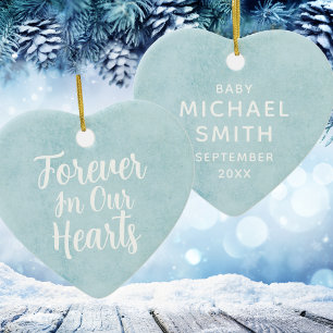 Blue Waterverf Boy Baby Memorial Heart Kerstmis Keramisch Ornament