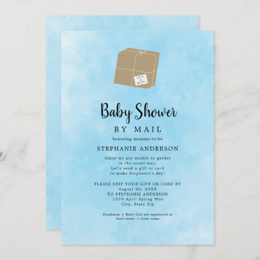 Blue Waterverf Boy Baby shower per post Kaart (Voorkant / Achterkant)