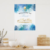 Blue Waterverf Boy First Heilige Communauteit Welk Poster (Keuken)