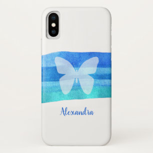 Blue Waterverf Butterfly - Aangepast iPhone X Hoesje
