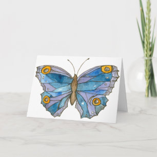 Blue Waterverf Butterfly Happy Birthday Kaart