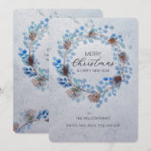 Blue Waterverf Christmas Wreath Feestdagenkaart (Voorkant / Achterkant)