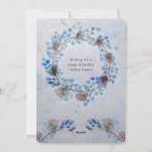 Blue Waterverf Christmas Wreath Feestdagenkaart (Achterkant)