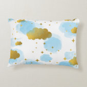 Blue Waterverf Clouds Gold Stars Sky Accent Kussen (Achterkant)