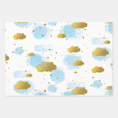 Blue Waterverf Clouds Gold Stars Sky Inpakpapier Vel (Voorkant 3)