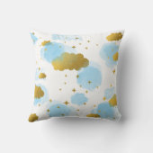 Blue Waterverf Clouds Gold Stars Sky Kussen (Achterkant)