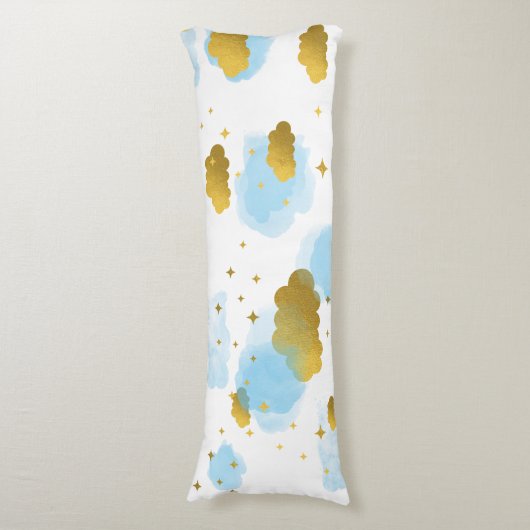 Blue Waterverf Clouds Gold Stars Sky Lichaamskussen (Voorkant Verticaal)