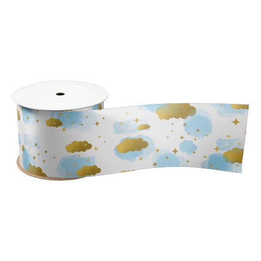 Blue Waterverf Clouds Gold Stars Sky Lint (Spoel)
