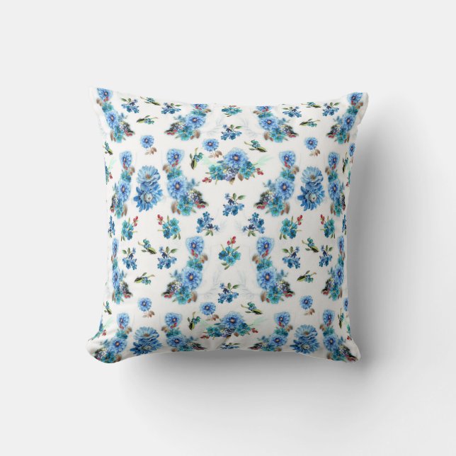 Blue Waterverf Corn Flower Running Pattern Kussen (Voorkant)