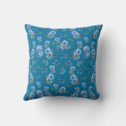 Blue Waterverf Corn Flower Running Pattern Kussen (Achterkant)