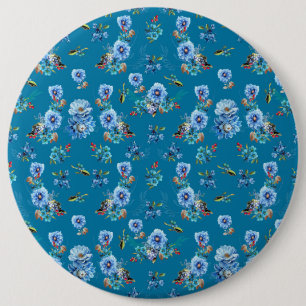 Blue Waterverf Corn Flower Running Pattern Ronde Button 6,0 Cm