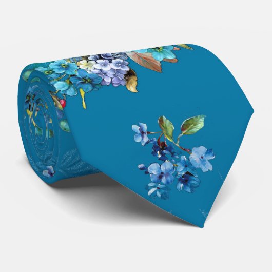 Blue Waterverf Corn Flower Running Pattern Stropdas (Opgerold)