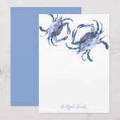 Blue Waterverf Crab - Speciaal ontwerp Notitiekaartje (Voorkant / Achterkant)