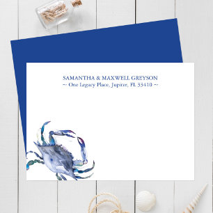 Blue Waterverf Crab Specialized Stationery Kaart Notitiekaartje
