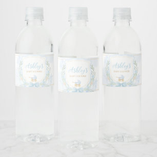 Blue Waterverf Crest Baby shower Waterfles Etiket