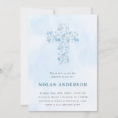 Blue Waterverf Cross in Calligraphy Baptism Boy Kaart (Voorkant)
