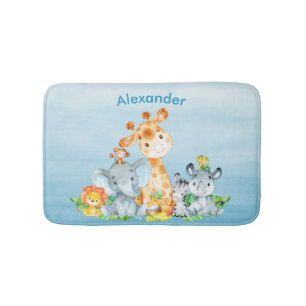 Blue Waterverf Cute Safari Oerwouden Badmat
