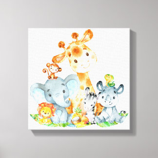 Blue Waterverf Cute Safari Oerwouden Canvas Afdruk