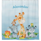 Blue Waterverf Cute Safari Oerwouden Douchegordijn (Voorkant)