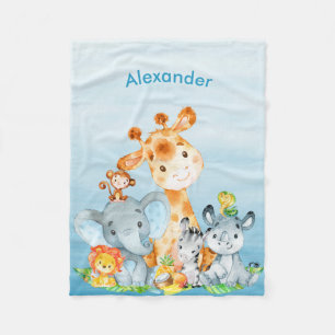 Blue Waterverf Cute Safari Oerwouden Fleece Deken