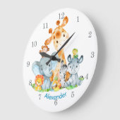 Blue Waterverf Cute Safari Oerwouden Grote Klok (Hoek)