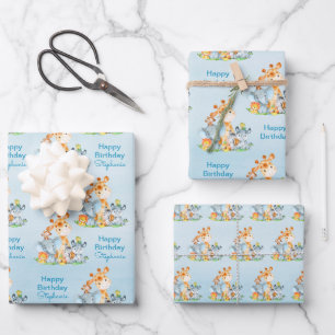 Blue Waterverf Cute Safari Oerwouden Inpakpapier Vel