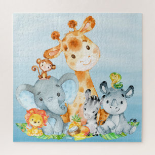 Blue Waterverf Cute Safari Oerwouden Legpuzzel
