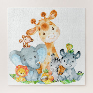 Blue Waterverf Cute Safari Oerwouden Legpuzzel