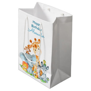 Blue Waterverf Cute Safari Oerwouden Medium Cadeauzakje
