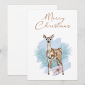 Blue Waterverf Deer Pine Leaves Holiday Kaart (Voorkant / Achterkant)