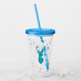 Blue Waterverf Deer Silhouette Acryl Drinkbeker