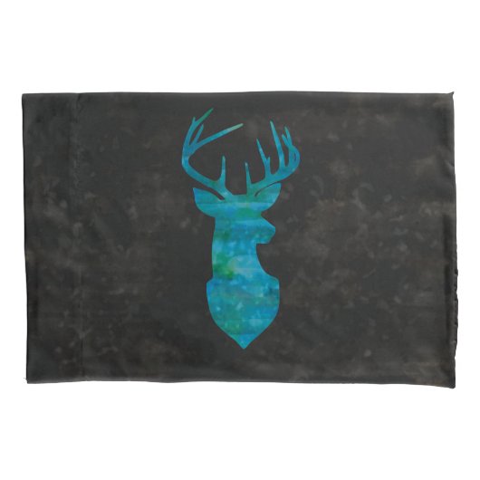 Blue Waterverf Deer Silhouette Kussensloop (Voorkant)