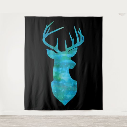 Blue Waterverf Deer Silhouette Wandkleed (Voorkant)