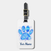 Blue Waterverf Dog Paw Print Aangepaste naam Bagagelabel (Voorkant verticaal)