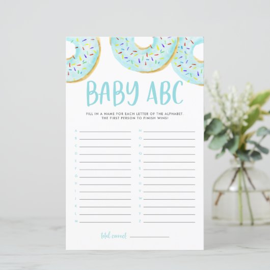 Blue Waterverf Donuts Baby ABC Baby shower Game (Staand voorkant)
