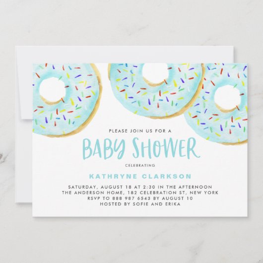 Blue Waterverf Donuts Sprinkles Baby shower Kaart (Voorkant)