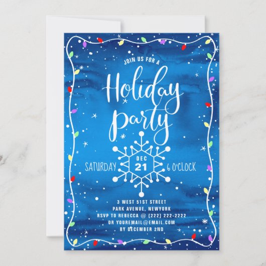 Blue Waterverf Feestelijke Kerstfeest Kaart (Voorkant)