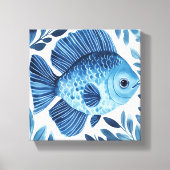 Blue Waterverf Fish Coastal Decor Canvas (Voorkant)