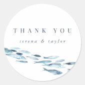 Blue Waterverf Fish Wedding Favor Ronde Sticker (Voorkant)