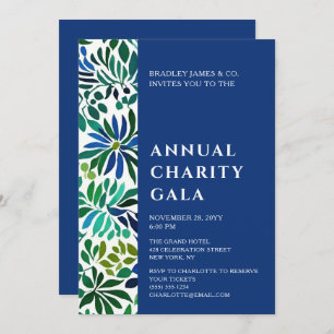 Blue Waterverf Floral Charity Event Gala Party Kaart