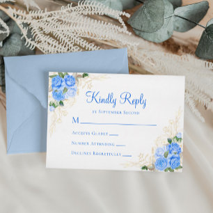 Blue Waterverf Floral Gold Wedding RSVP-kaart RSVP Kaartje