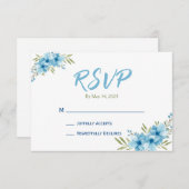 Blue Waterverf Floral Response Kaart (Voorkant / Achterkant)