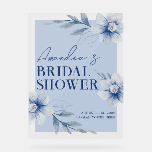 Blue Waterverf Floral Vrijgezellenfeest Welkom Acryl Bord (Voorkant)