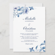 Blue Waterverf Floral Wedding Invitation