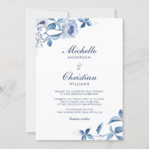 Blue Waterverf Floral Wedding Invitation